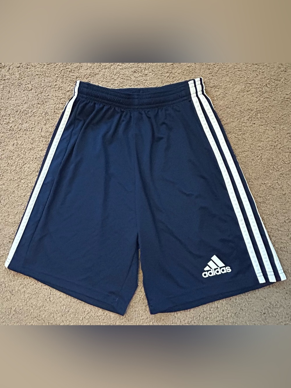 Adidas Men’s Navy Blue Athletic Training Shorts with White Stripes size XS